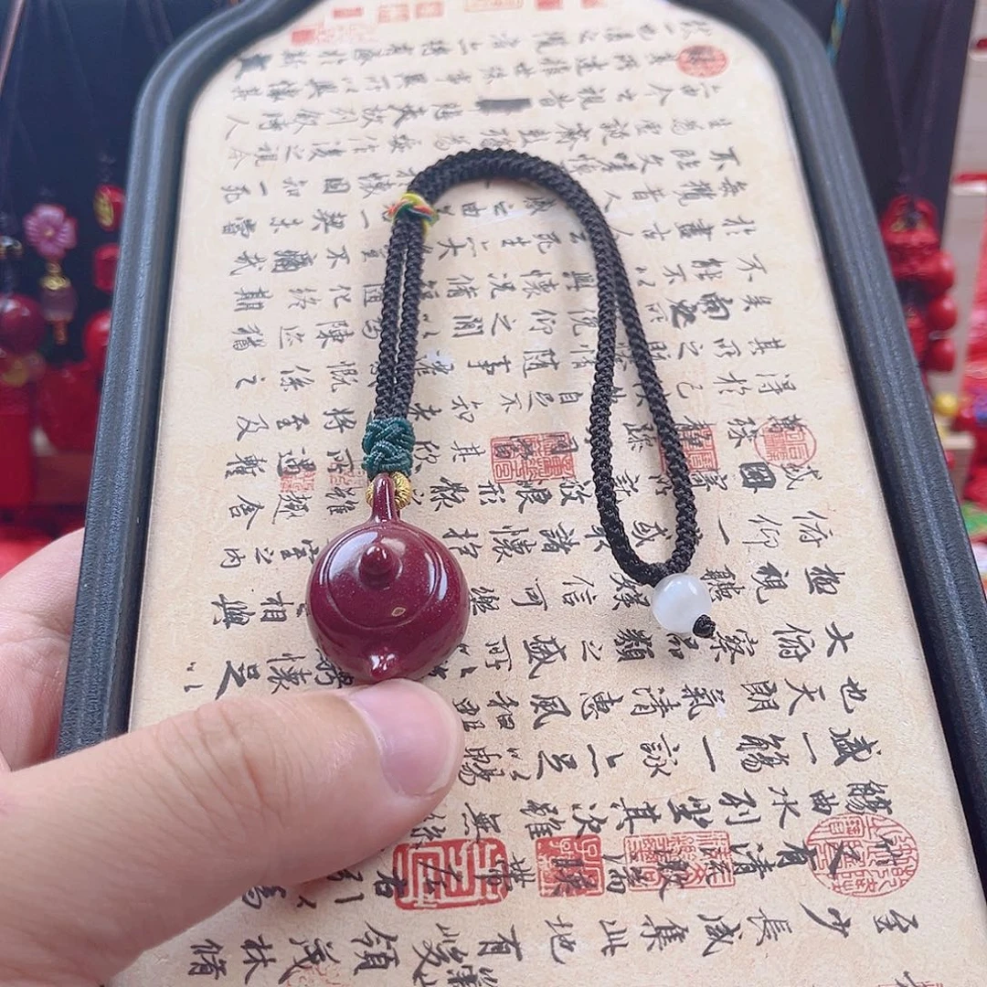 天然辰砂含辰砂工艺品把把壶手把件