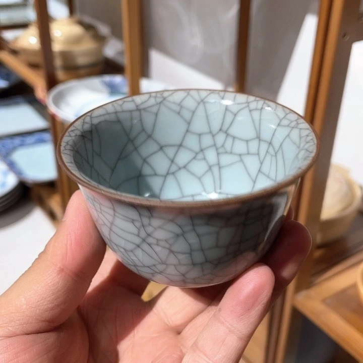 紫砂21全新土古徹作粗陶内外满哥窑开片主人杯
