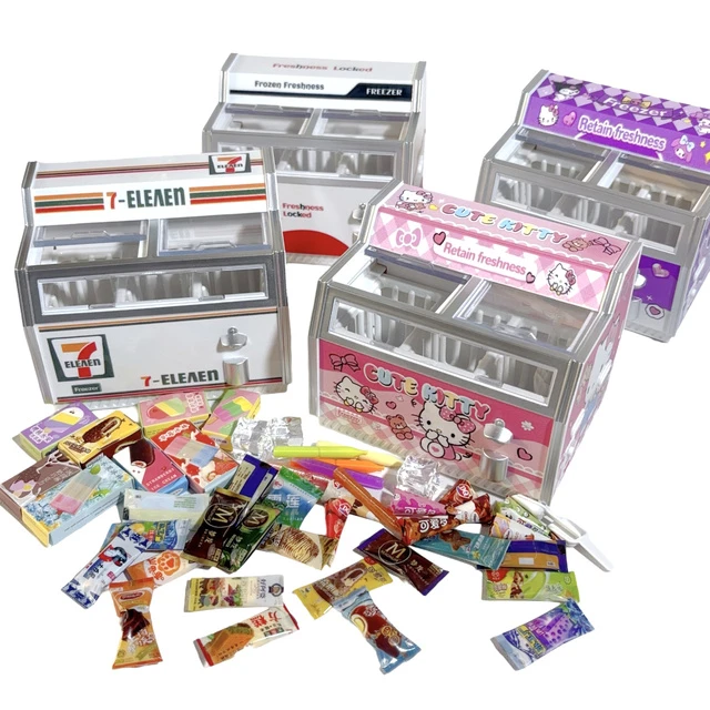 迷你超市雪糕小冰柜微缩卧式冰箱模型甜品食玩过家家玩具摆件场景