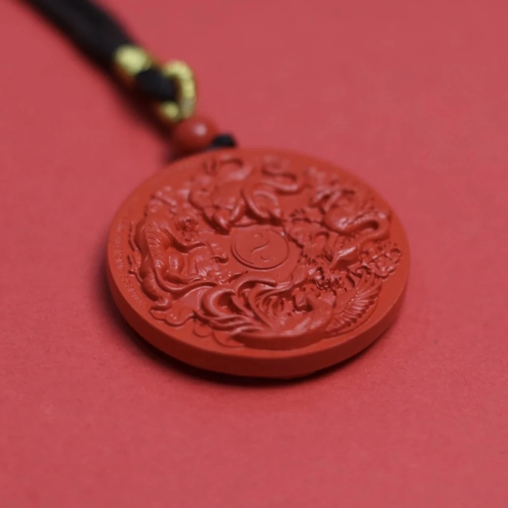 含辰砂工艺品【盘塔出品】高级四神兽转运牌吊坠项链朱砂520送礼