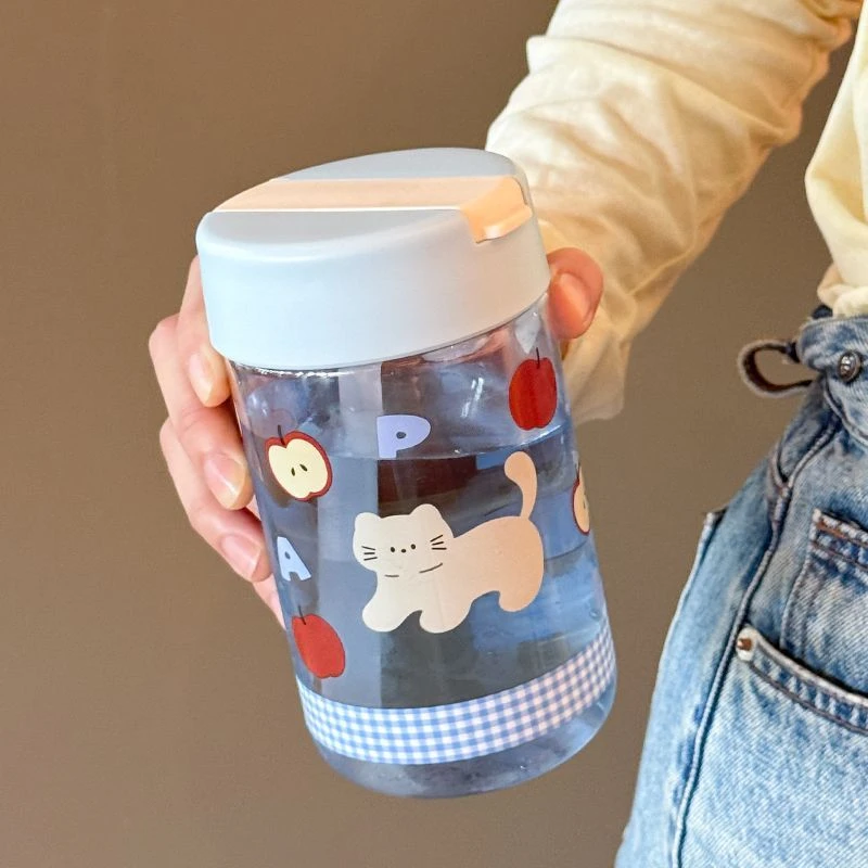 女生高颜值水杯吸管不撞款可爱儿童学生卡通便携式双饮塑料杯kkw