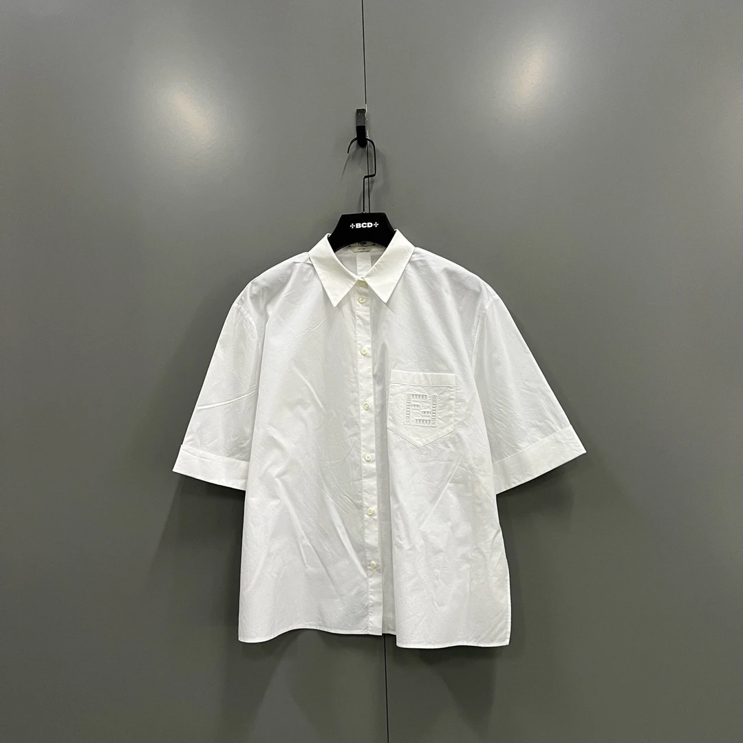 95新 FENDI/芬迪 t3 白色镂空双F短袖衬衫 42码/010424