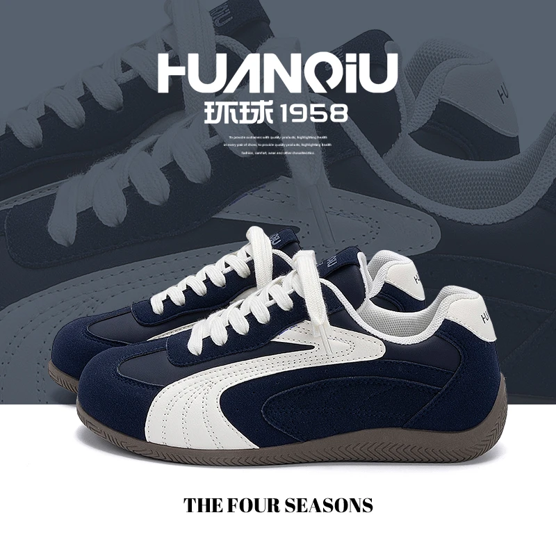 环球深蓝增高透气赛车鞋女2025新款夏季德训鞋百搭板鞋休闲鞋子女