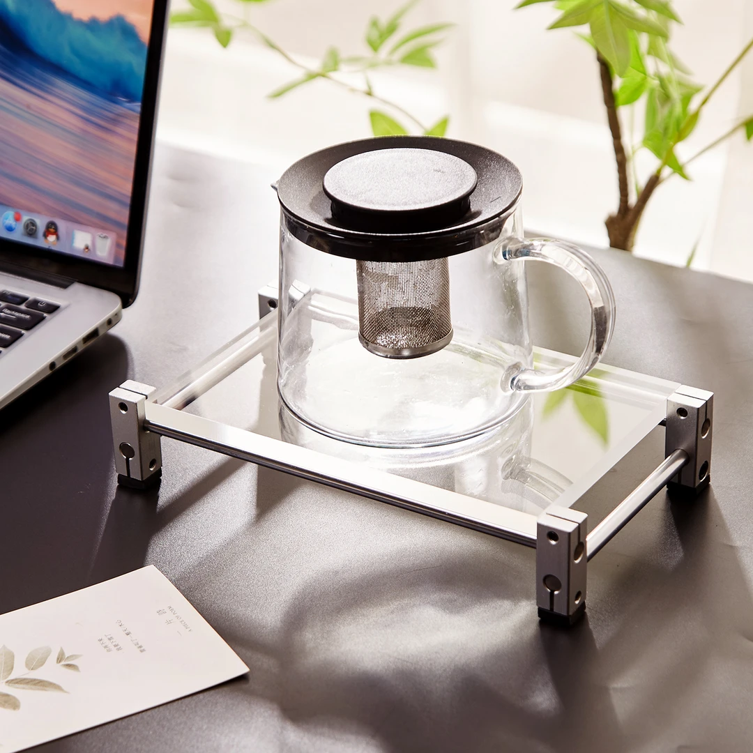 桌面光轴置物架亚克力杯架单杯垫小摆件花盆托茶具高级感托盘