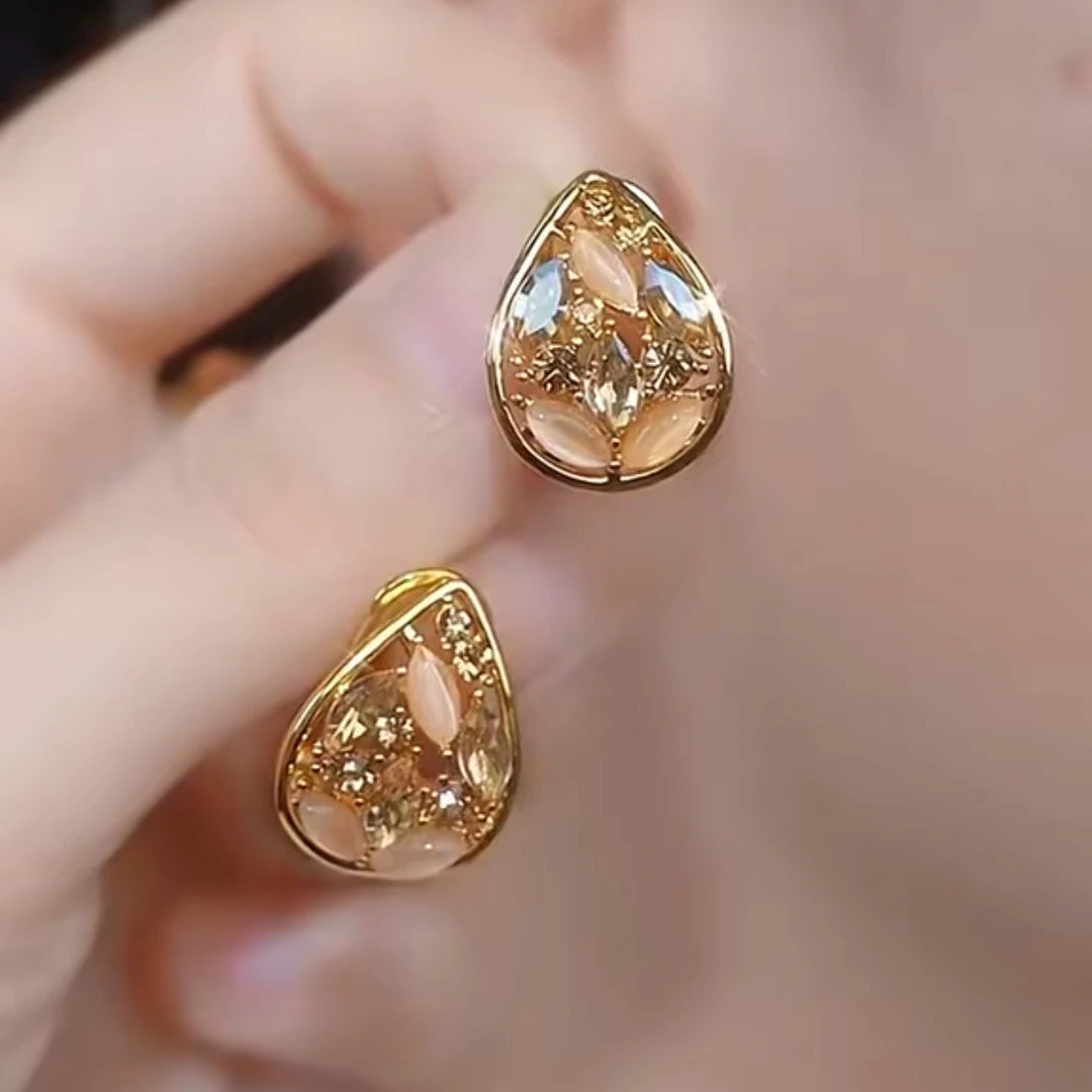 铜合金合成锆石耳饰 【金玉满堂】轻奢气质时尚百搭简约精致耳环