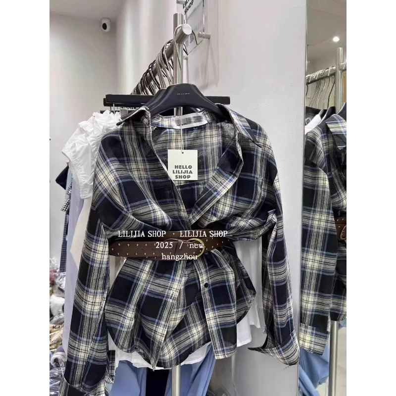 特大码300斤秋季新款韩系复古格子衬衫宽松百搭休闲慵懒风上衣潮