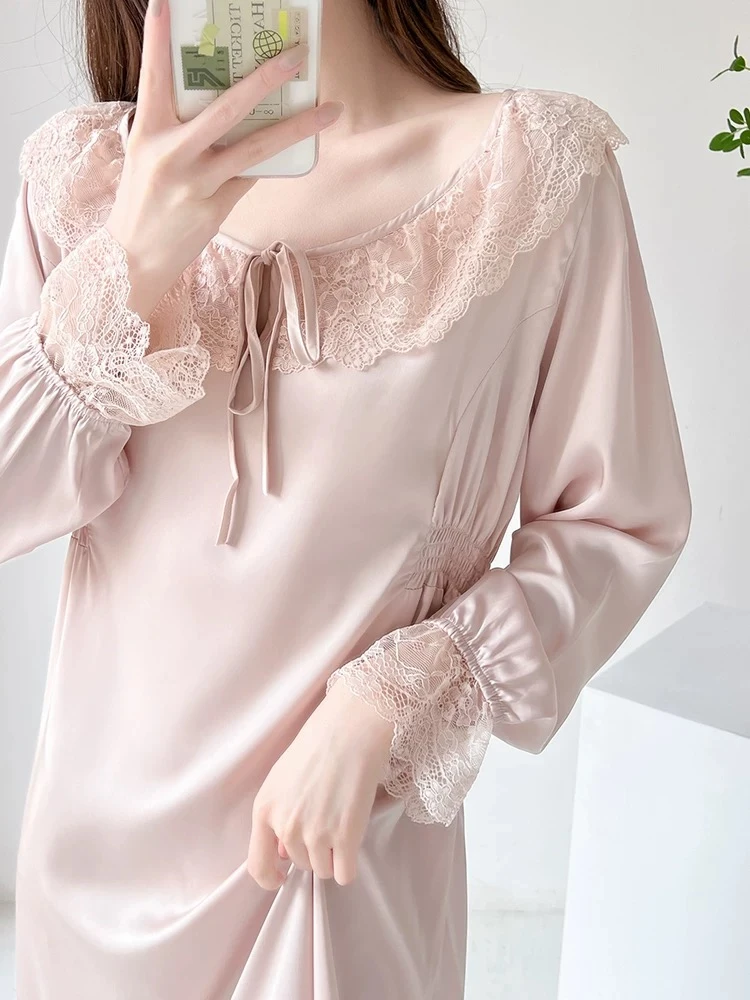 法式宫廷风气质时尚宽松睡裙长袖长款高级感睡裙YKE1104