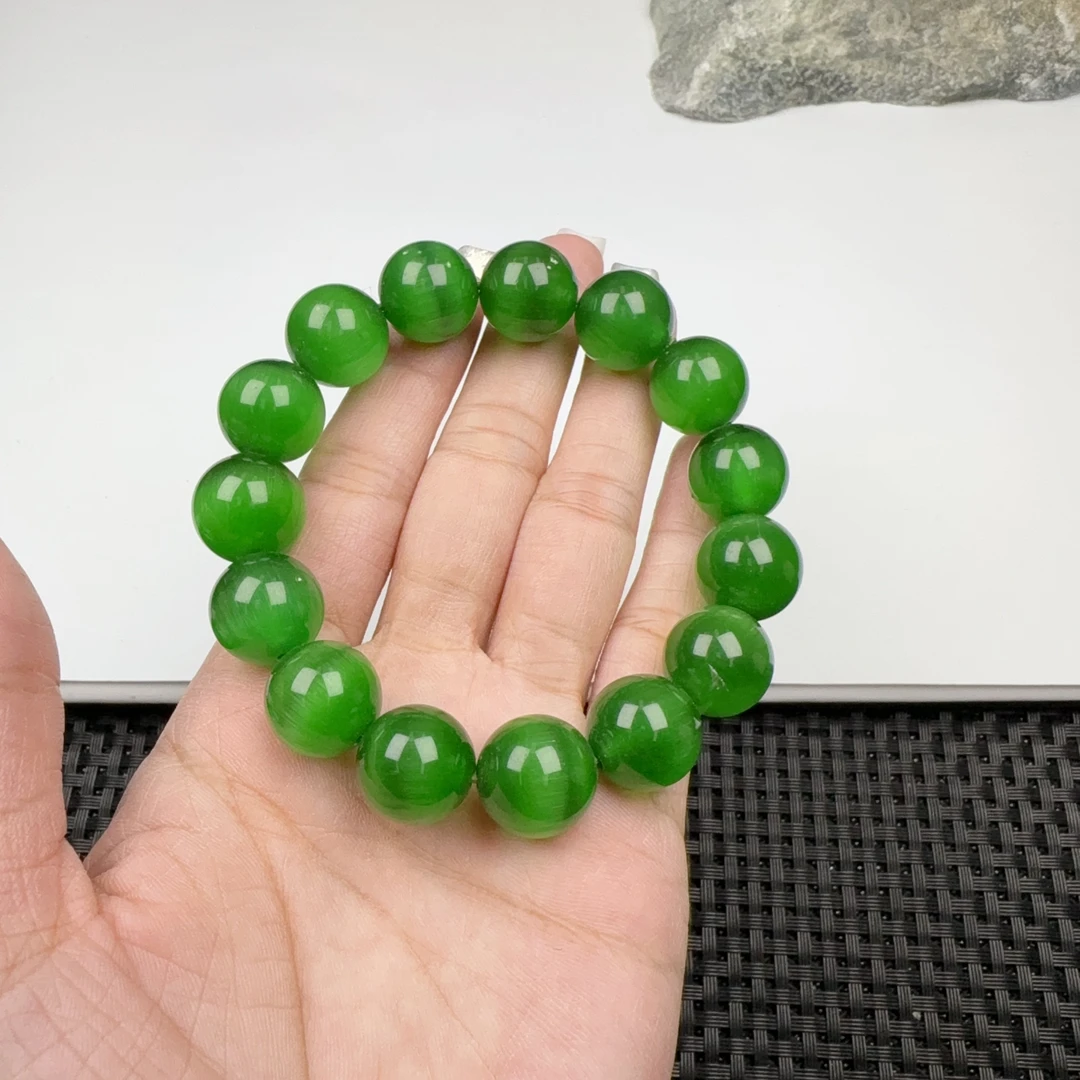 z1002绿的猫眼10m手串女款手工时尚百搭