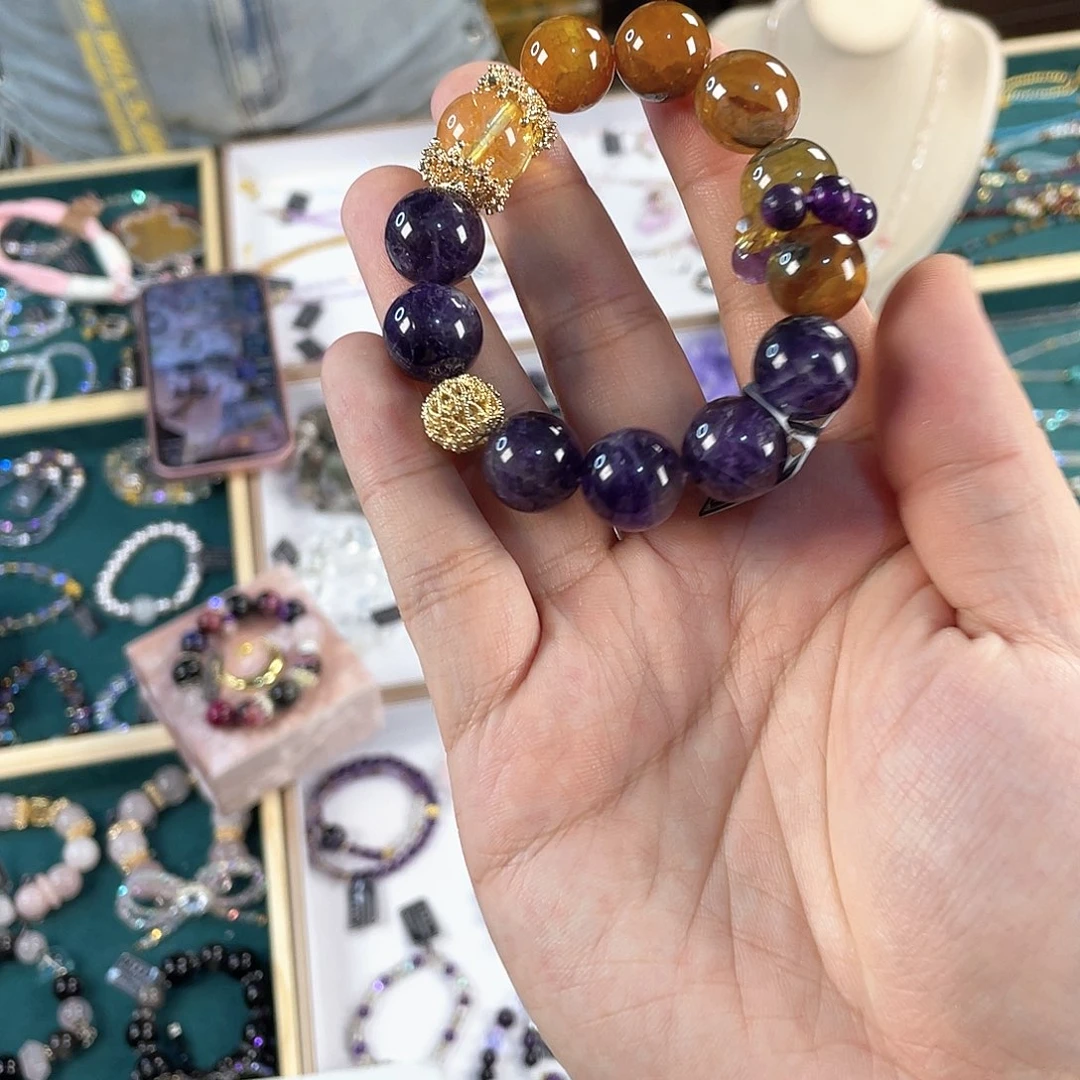 水晶手链银S925镀金镶嵌