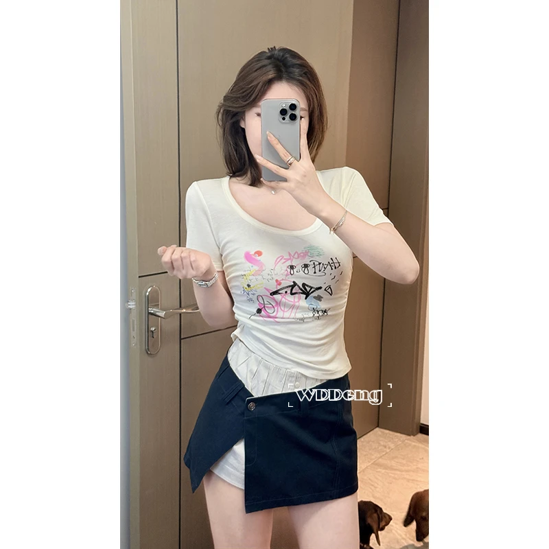 现货款王等等【涂鸦T】97天丝莱赛尔定制印花短袖上衣U225Y07025