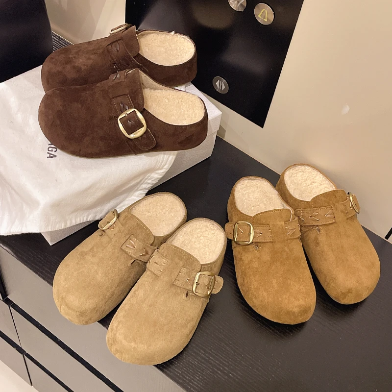 秋季新款厚底内增高包头半拖鞋女鞋加绒韩版卡皮巴拉勃肯鞋一脚蹬