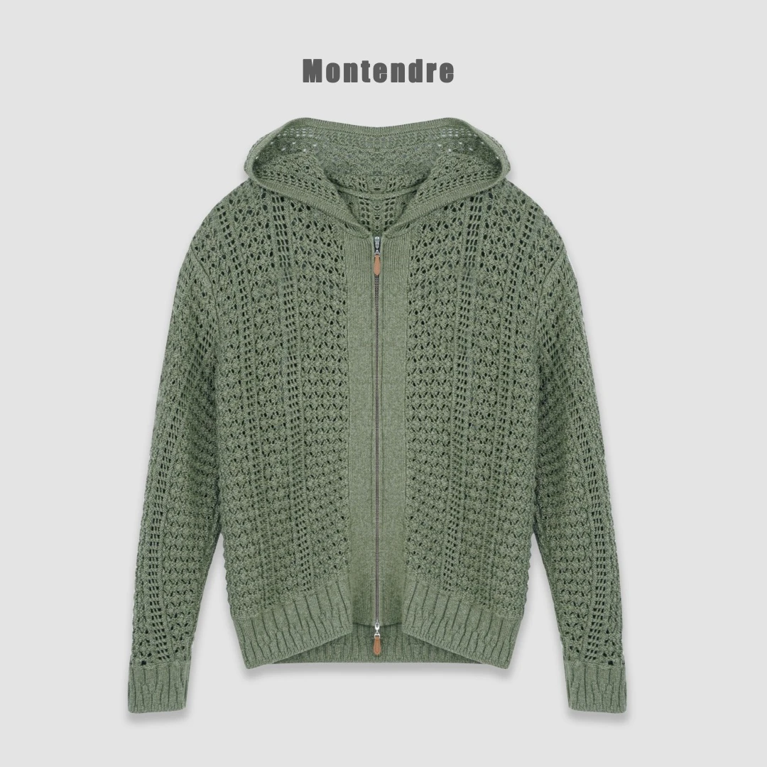 【MonTendre】 秋季新款 C 气质刺绣蕾丝百搭针织连帽外套女