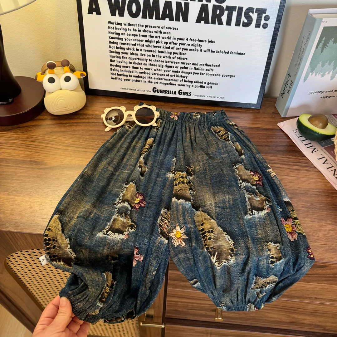 2025夏季新款儿童薄款百搭复古防蚊裤透气时尚满印休闲裤