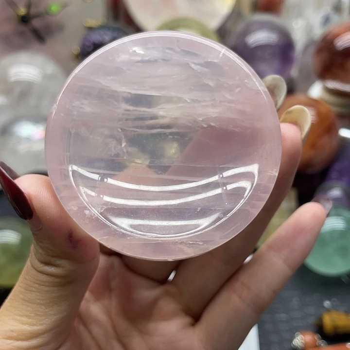 善****未镶嵌珠宝半成品水晶51粉水晶盘