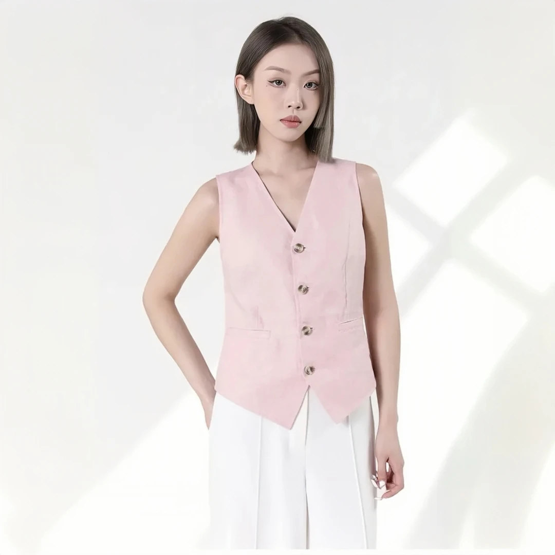 阿玛施【官方正品】新款复古文艺风休闲亚麻短款西装马甲5400870