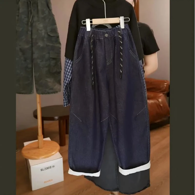 2025秋冬上新款加绒长裤中大童直筒牛仔裤潮