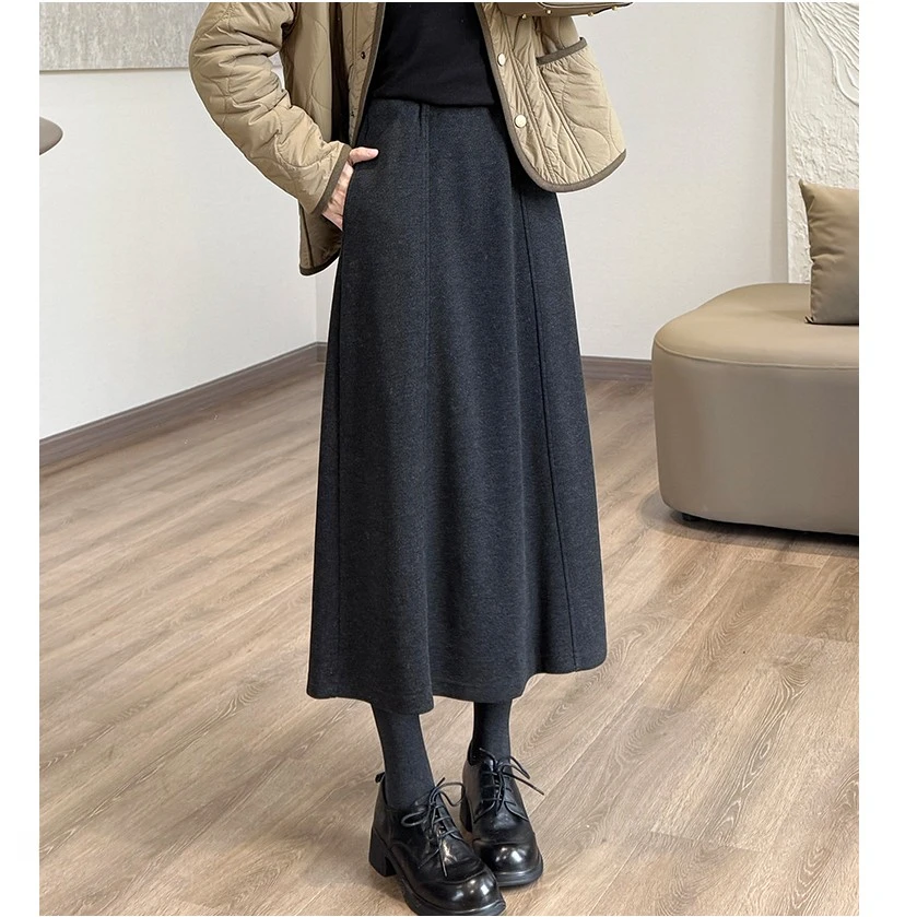 大码韩系毛呢显瘦遮肚子半身裙女冬季梨形身材高腰宽松中长花苞裙
