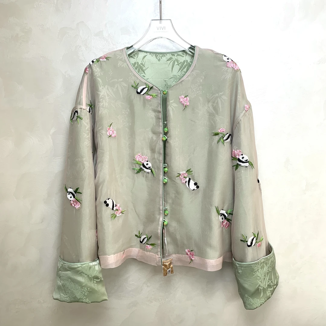 LNDG高端定制春季新款国风熊猫刺绣两面穿百搭圆领外套LNDG50869