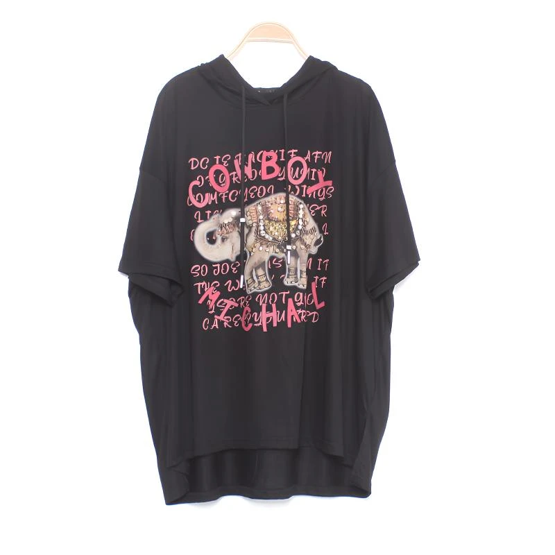 时尚连帽T恤大码显瘦字母卡通印花 休闲舒适百搭减龄2025夏季新款