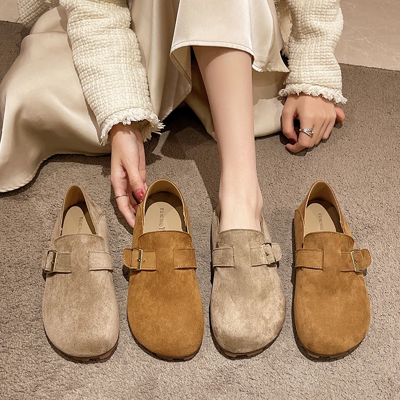 春秋休闲勃肯鞋女单鞋2025新款舒适魔术贴软底一脚蹬懒人平底鞋