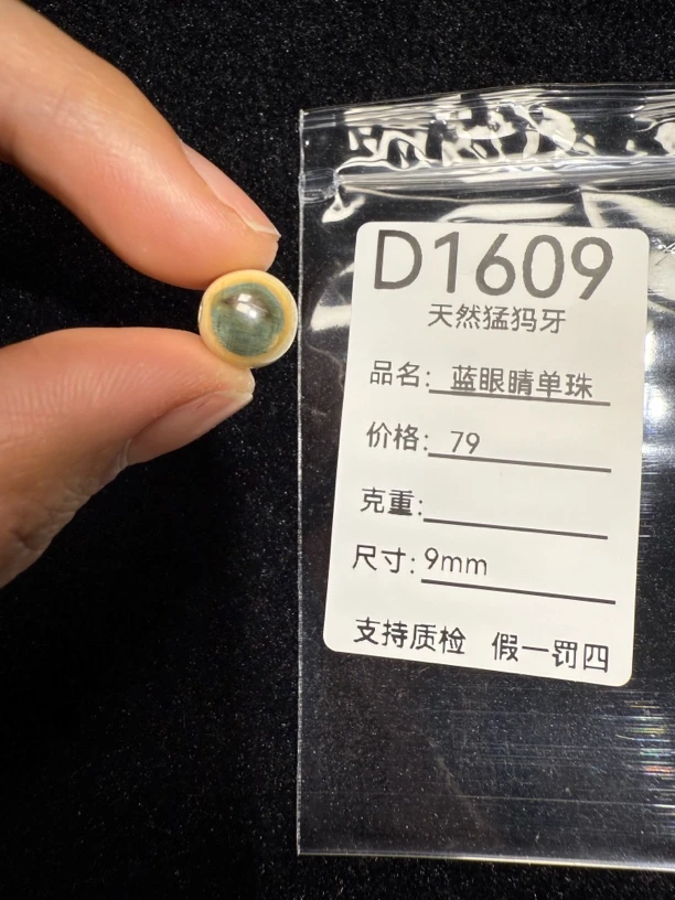D1609天然猛犸牙蓝眼睛单珠9m配饰
