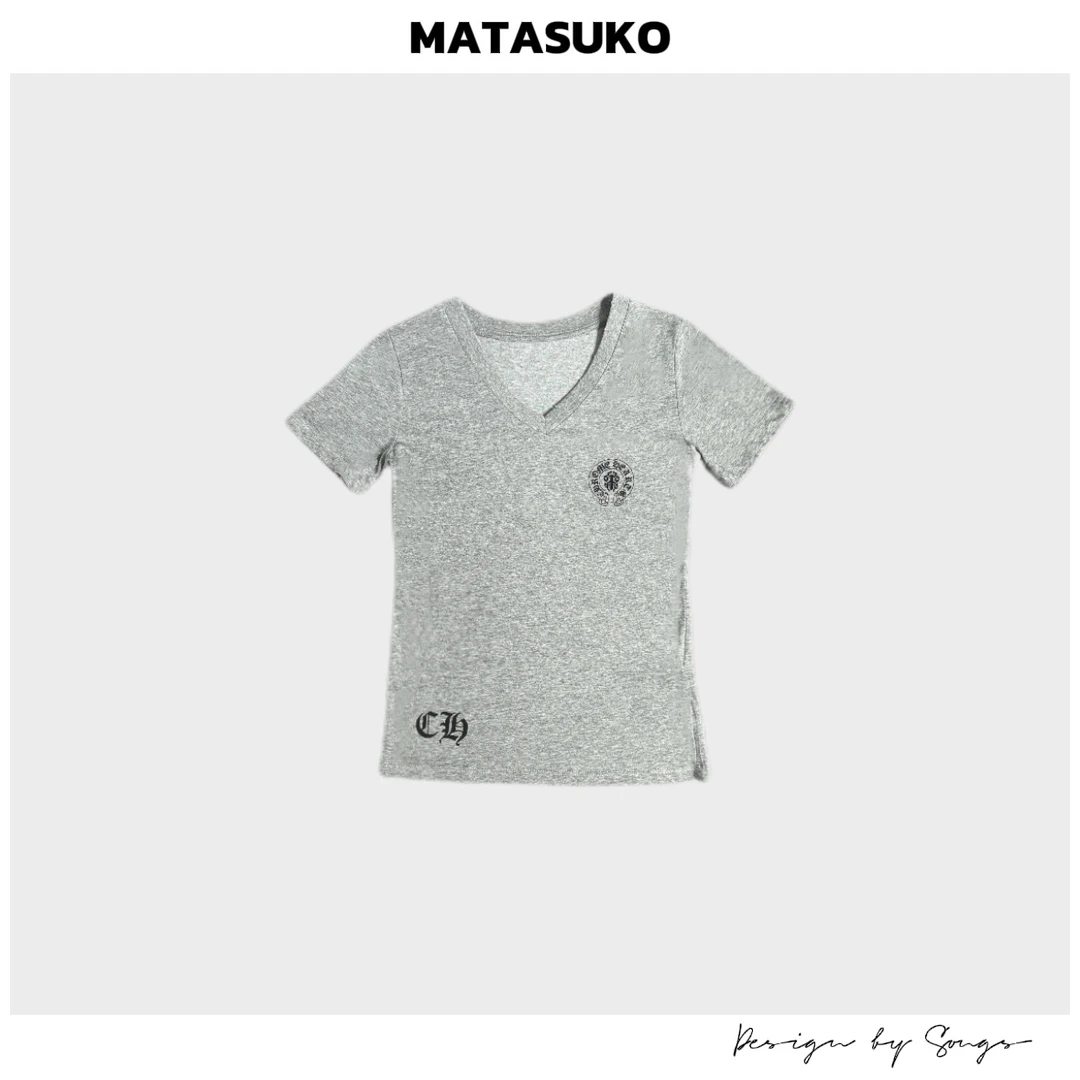 MATASUKO CHR**ME H 领口磨破设计 V领收腰 T恤