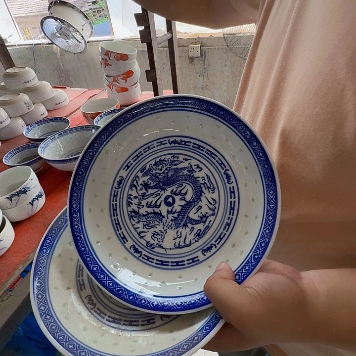 景德镇高温陶瓷青花玲珑窝盘2个