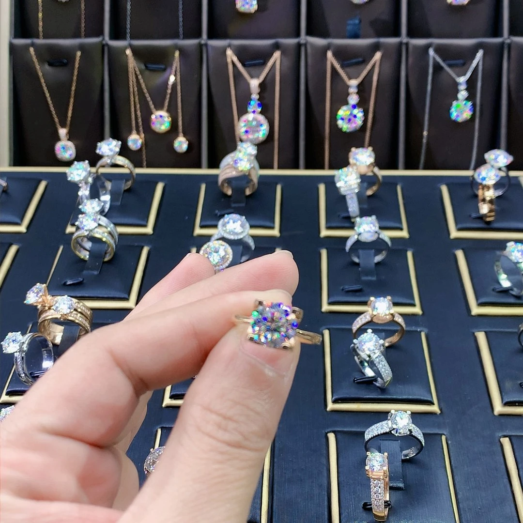 合成碳硅石（莫桑石）戒指/指环18K金镶嵌平**乐