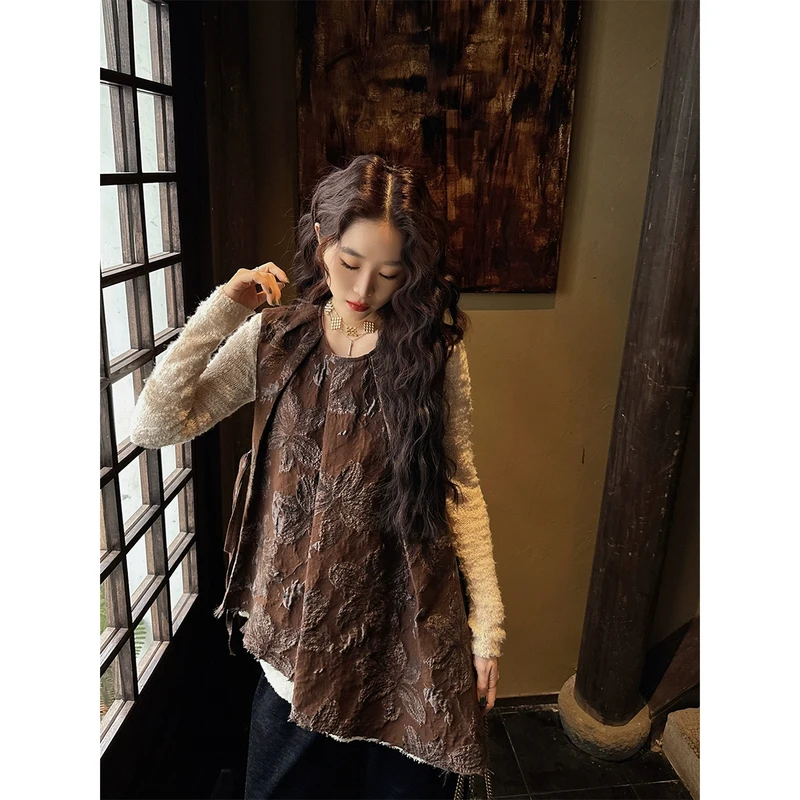 【陈陈专属】三吉黑花【枝和】中式风提花无袖背心