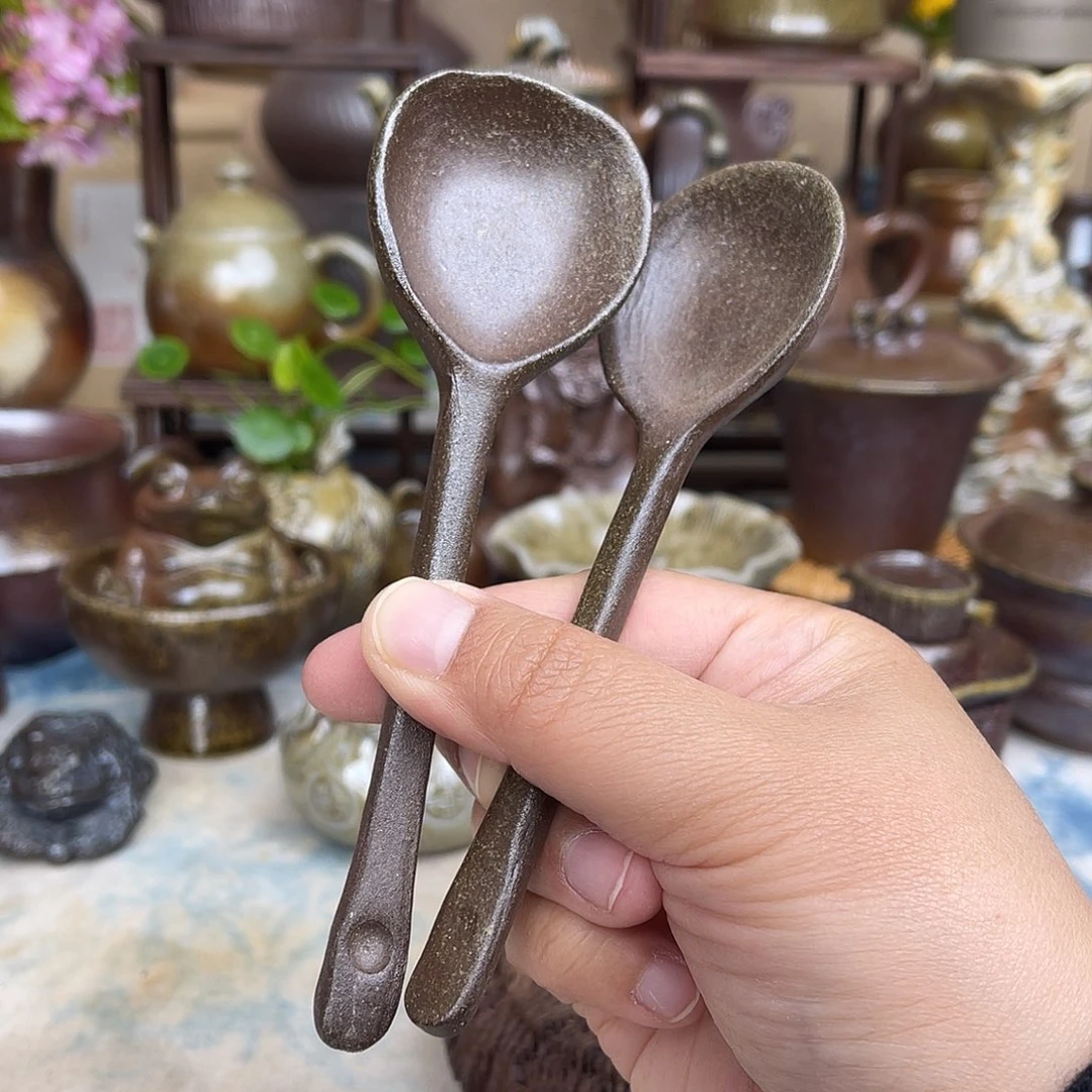 高温柴烧手捏勺子2只