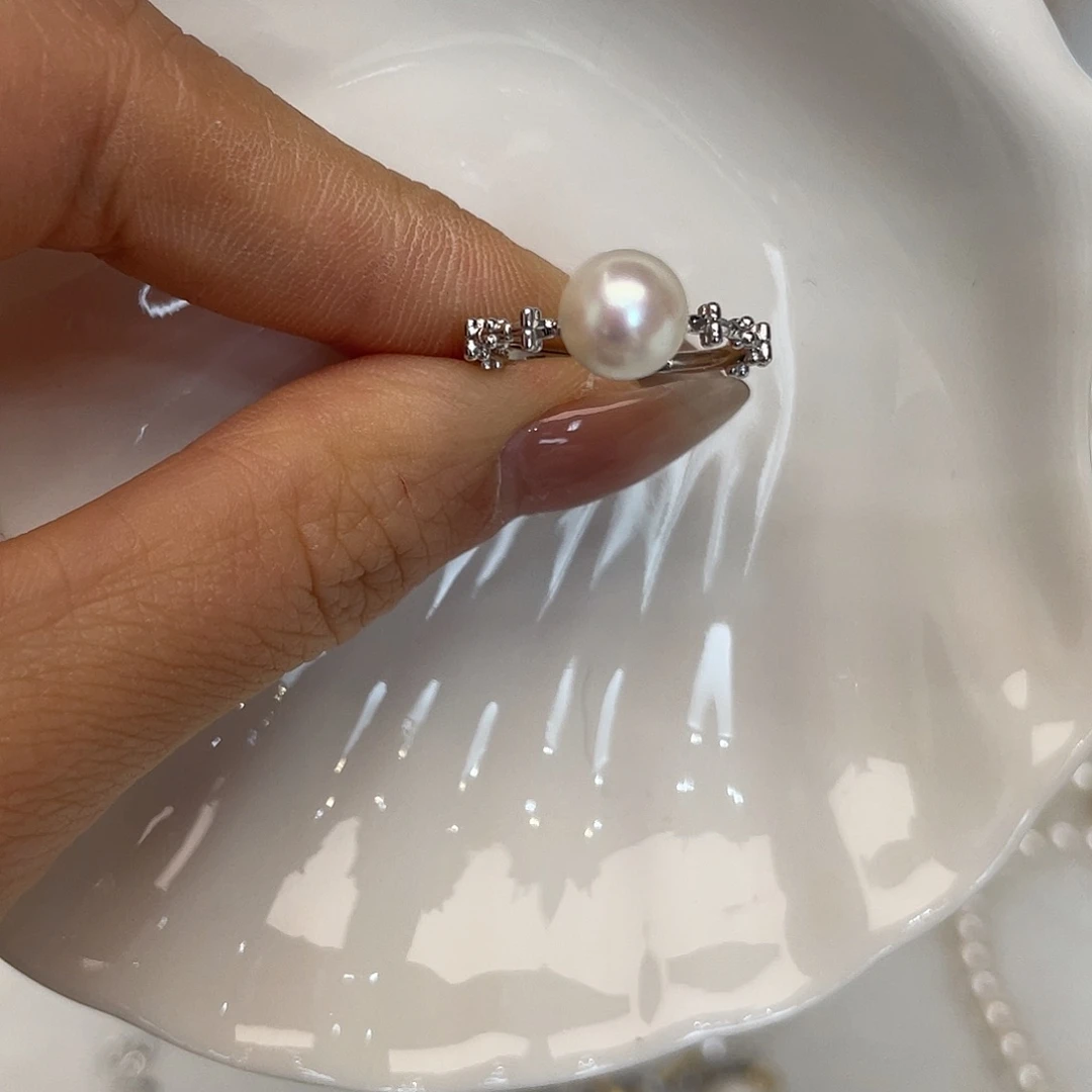 戒指海水珍珠银S925镶嵌