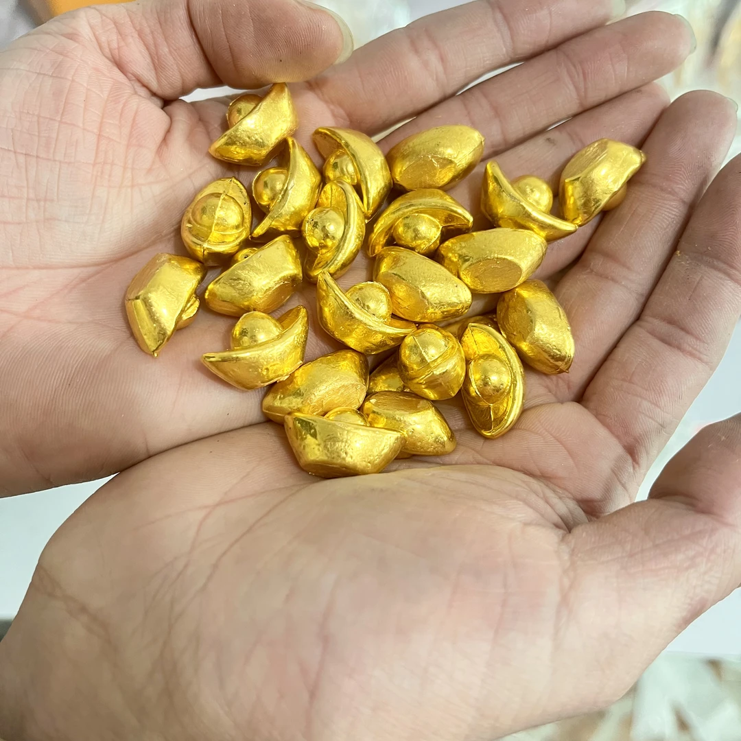 金色古玩收藏老货出土元宝实心摆件手把件金色锭子 可融化改款