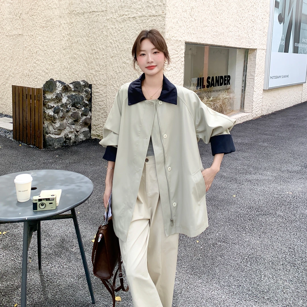 韩系卡其色减龄洋气中长款风衣外套2025春秋新款女款休闲韩版上衣
