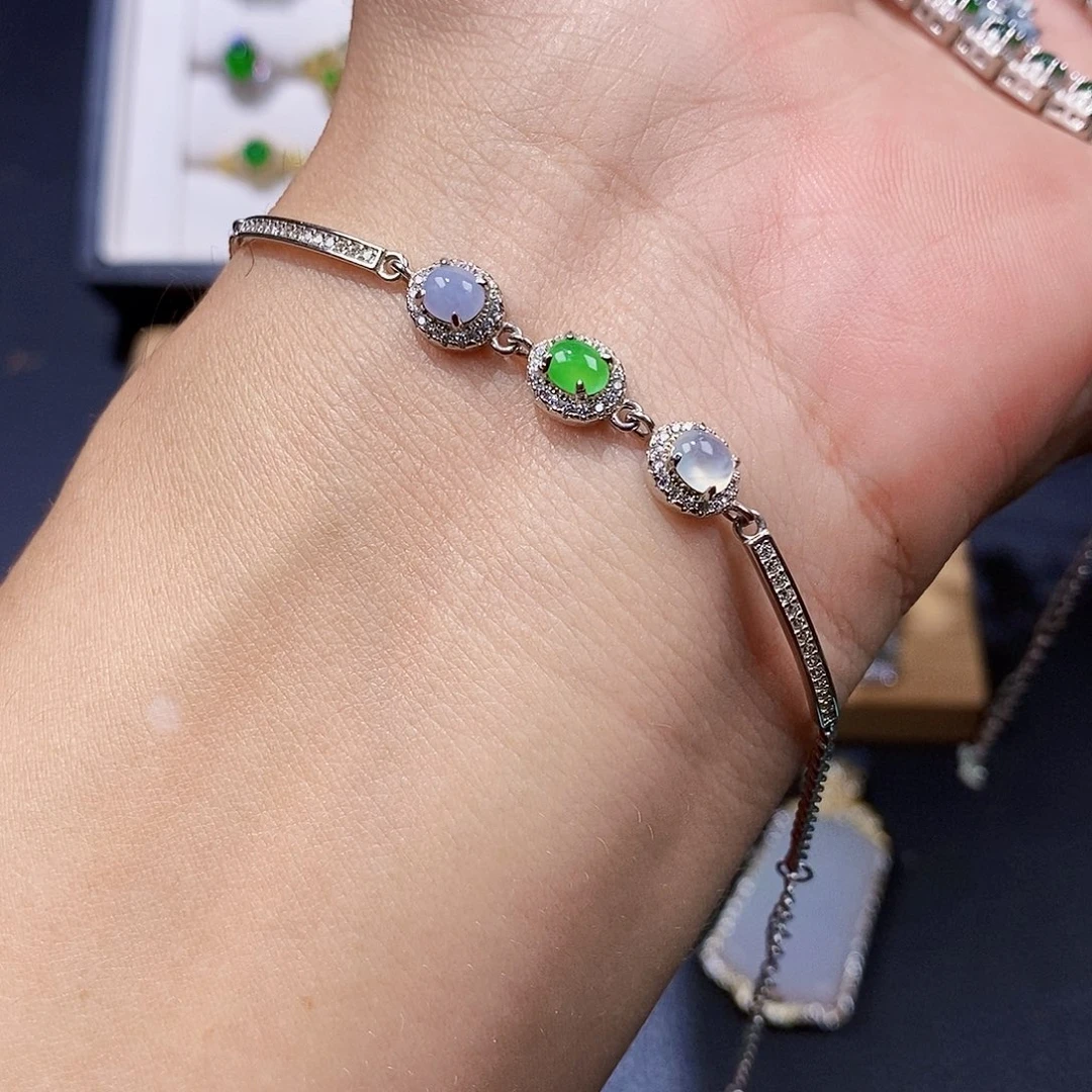 银S925镶嵌手链翡翠w w