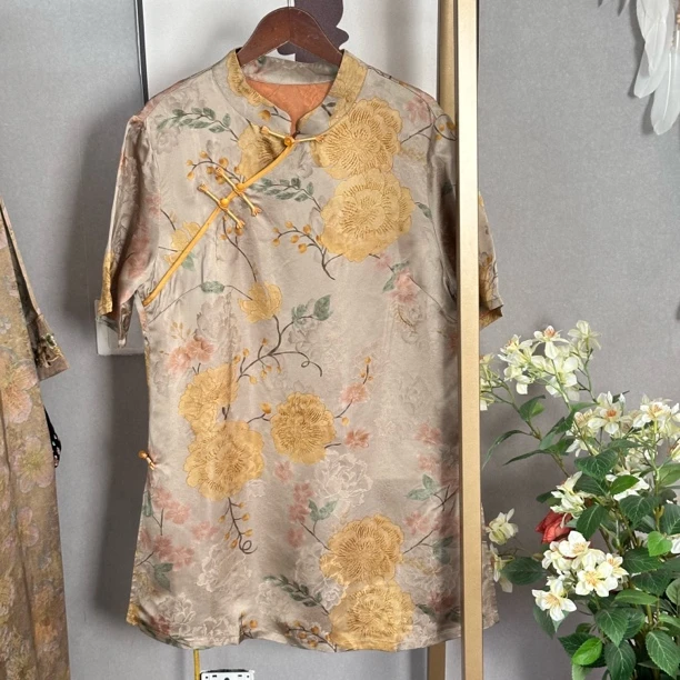 金牡丹-新款时尚中式国风改良宽松式衬衫