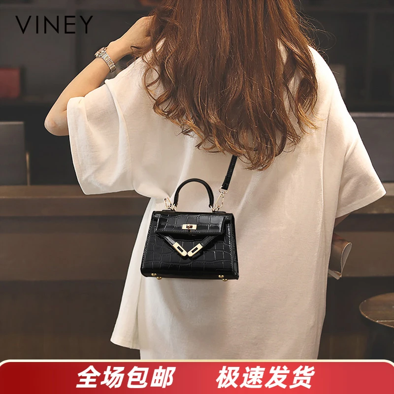 Viney真皮包包女包爆款高档通勤手提凯莉包生日新年礼物送女生