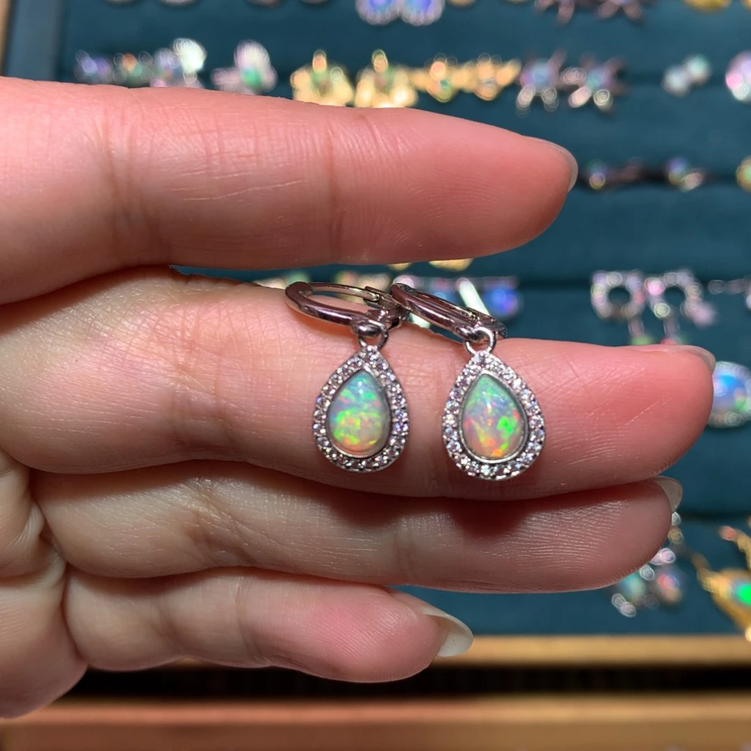 银S925镶嵌欧泊耳钉款式