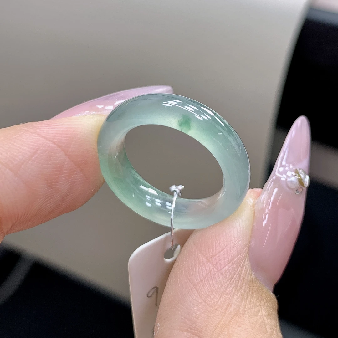 9-10号 冰种晴水色飘花缅甸翡翠戒圈 内径15.5-4.8-3.6