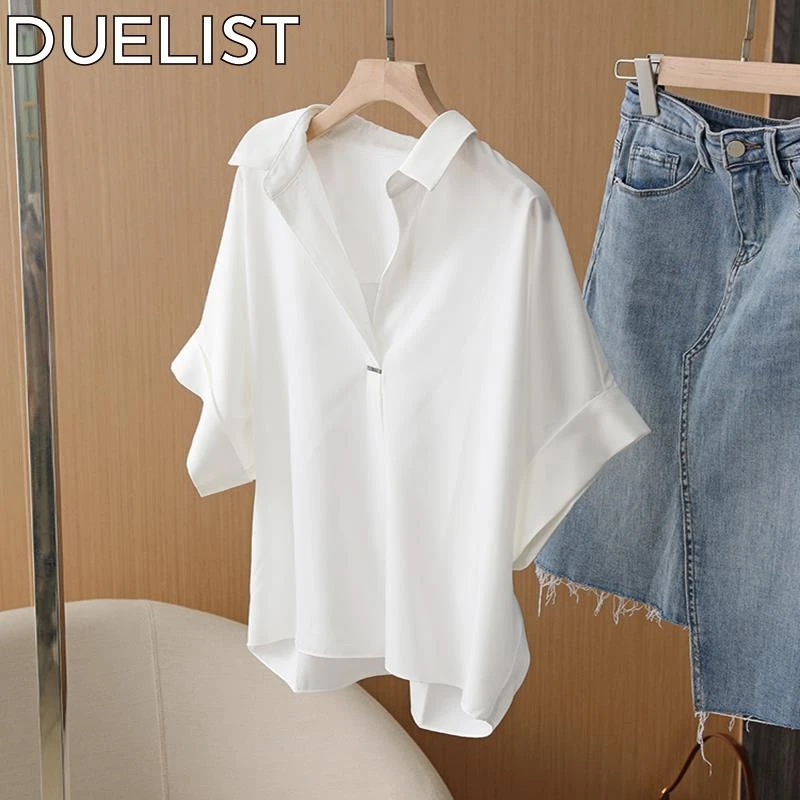 DUELIST时尚百搭爆款拼接夏季宽松女装法式高级感气质短袖衬衫女
