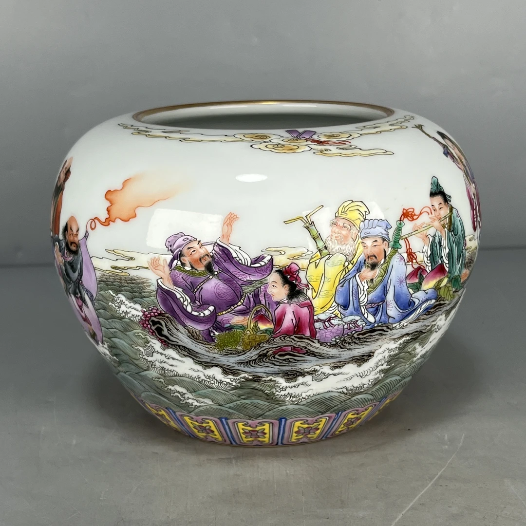 仿古瓷 仿古大清乾隆年制粉彩描金八仙过海图笔洗