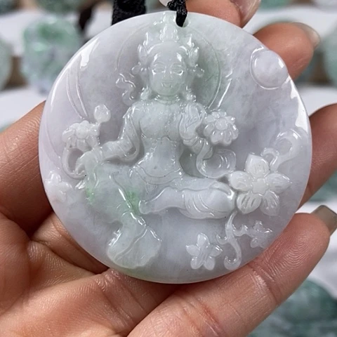 翡翠颈饰未镶嵌山水观音两面工福利