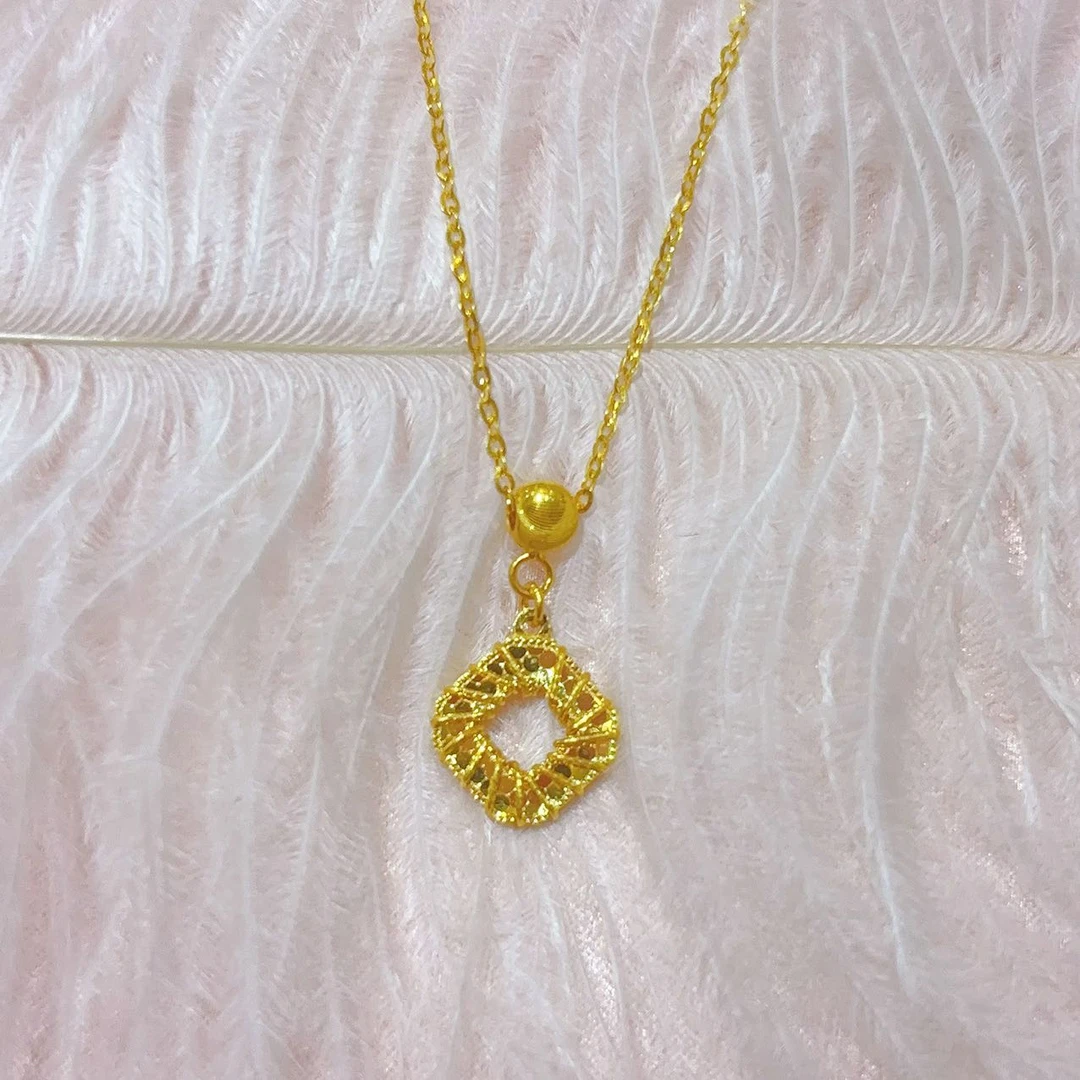 黄金拉丝个性菱形小方糖5G工艺轻奢小克重足金999套链时尚百搭