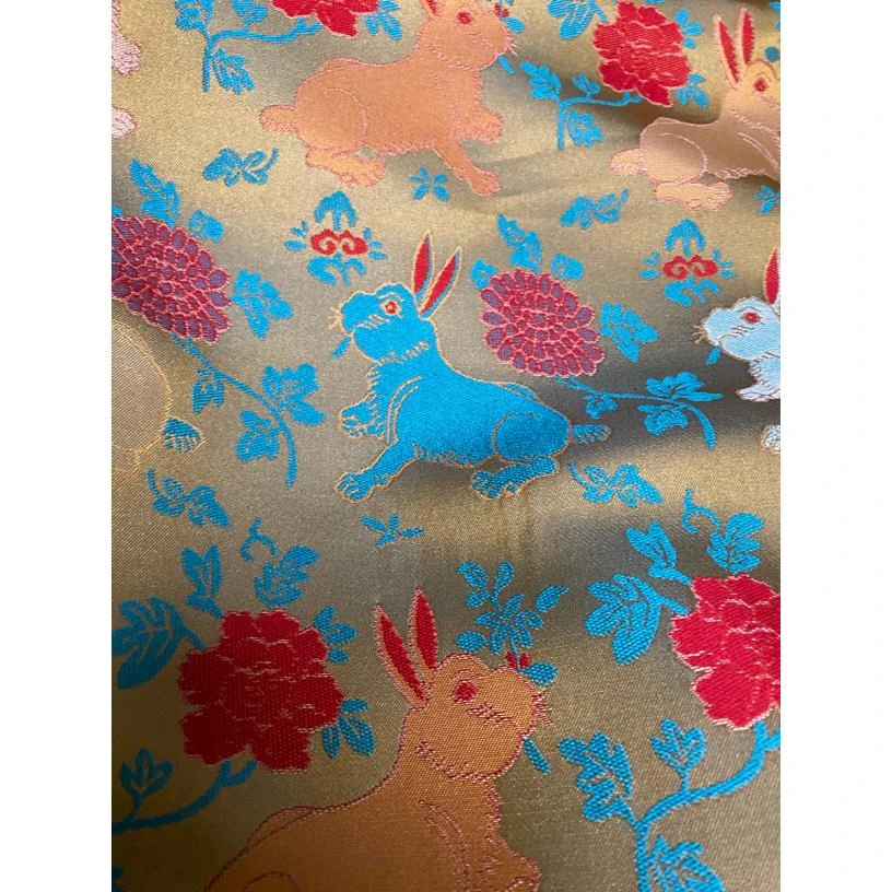 玉兔衔花宋锦提花桑蚕丝新中式服装马甲外套汉服旗袍面料