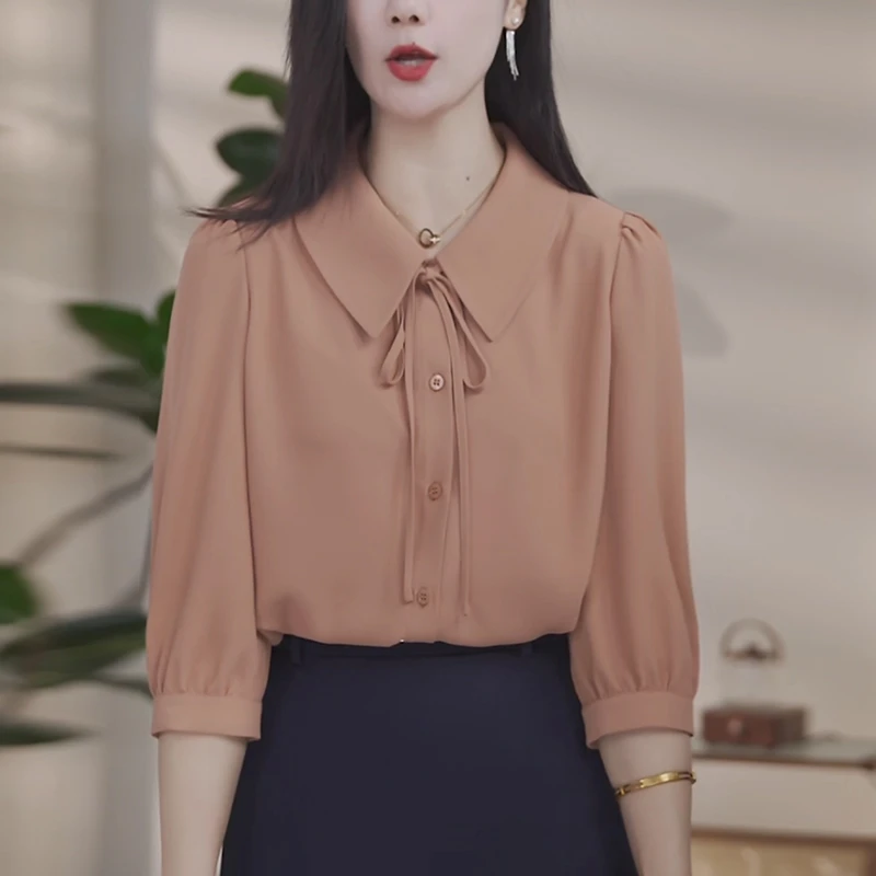 法式薄款衬衫女士夏季2025轻奢高级感洋气减龄宽松显瘦七分袖上衣