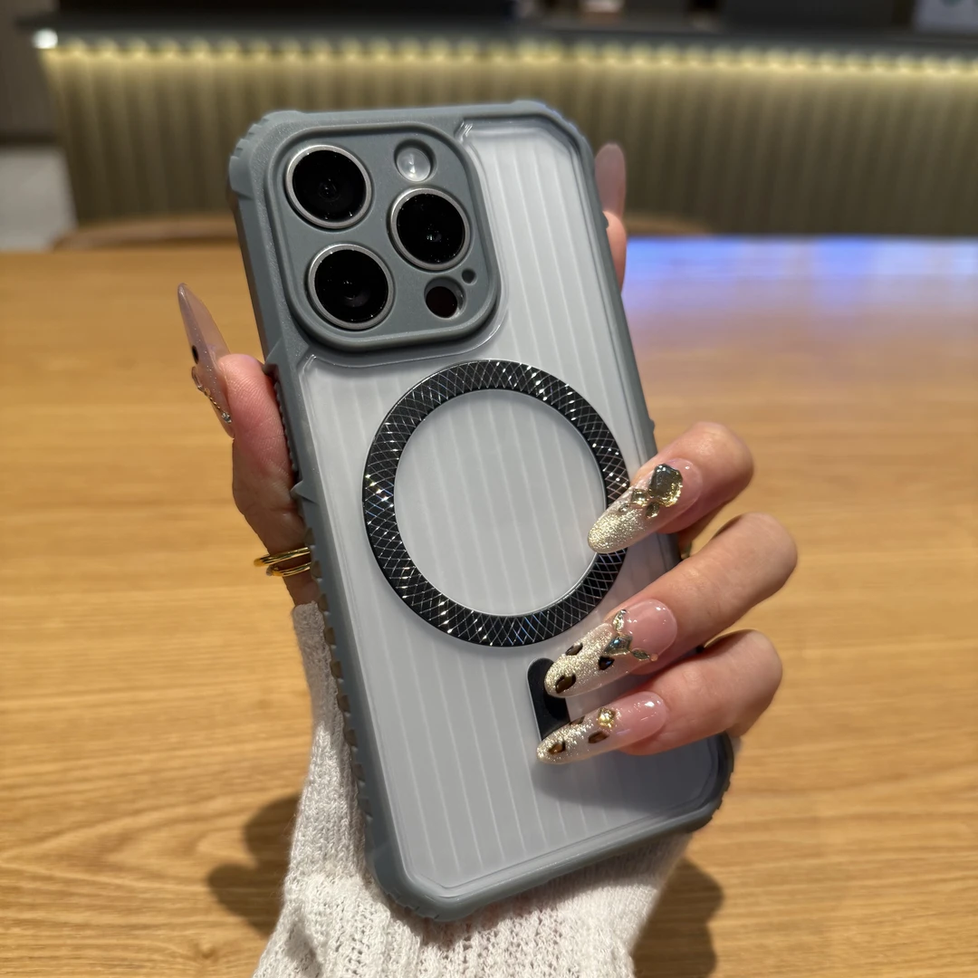 瓦楞纹磁吸适用苹果16promax手机壳iPhone15简约14四角防摔13全包