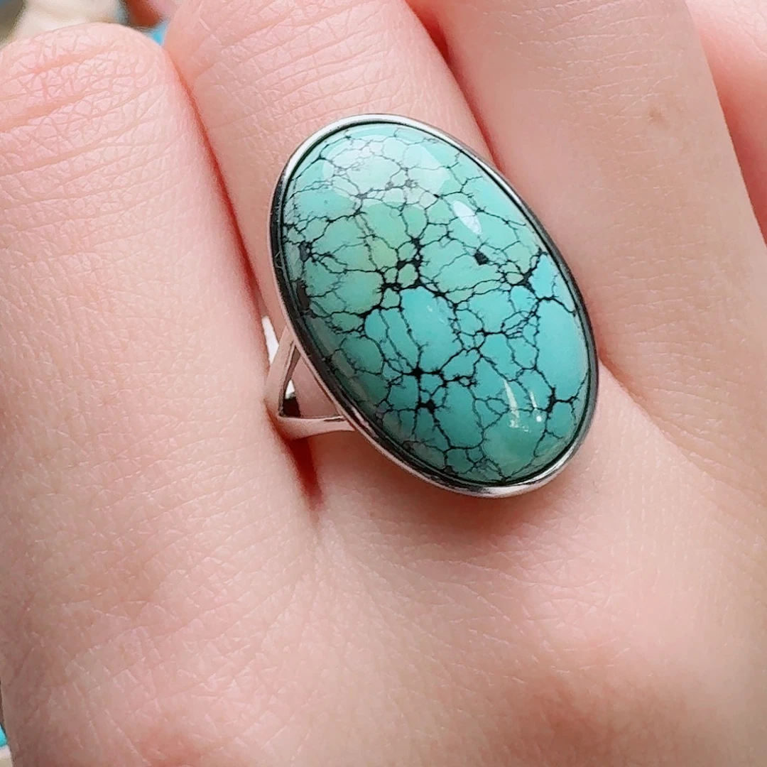 绿松石银S925镶嵌戒指