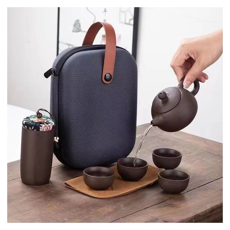简约旅行茶具原矿紫砂旅行套车载露营家用具便携式手工高档-x623
