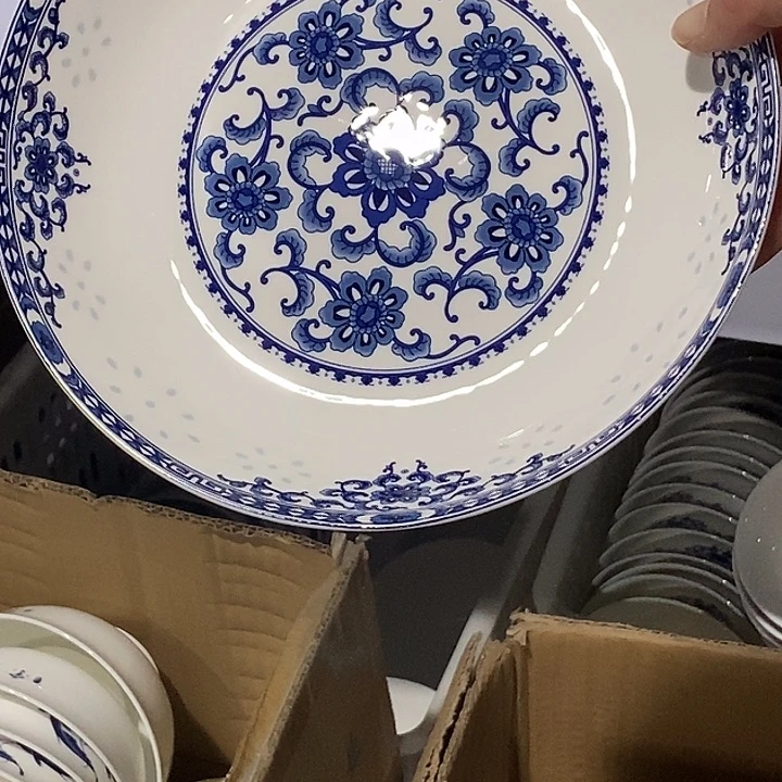 骨瓷景德镇骨质瓷富贵玲珑8寸饭盘3个