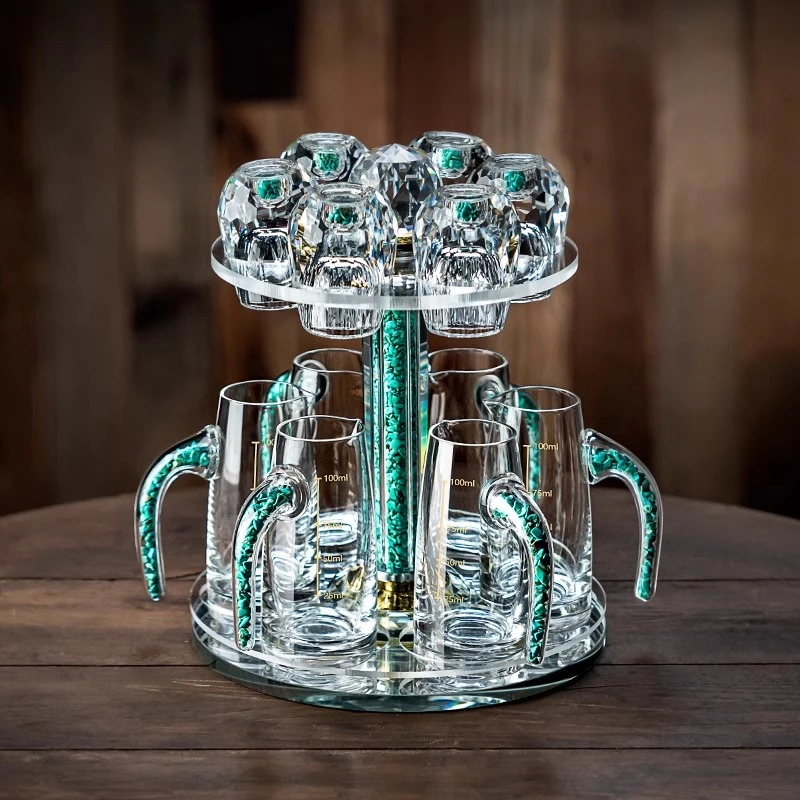 创意绿松石白酒杯分酒器家用酒盅水晶玻璃烈酒杯高级感酒具子弹杯