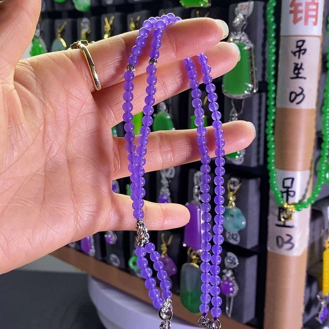 银S925镶嵌翡翠耳饰紫色银扣